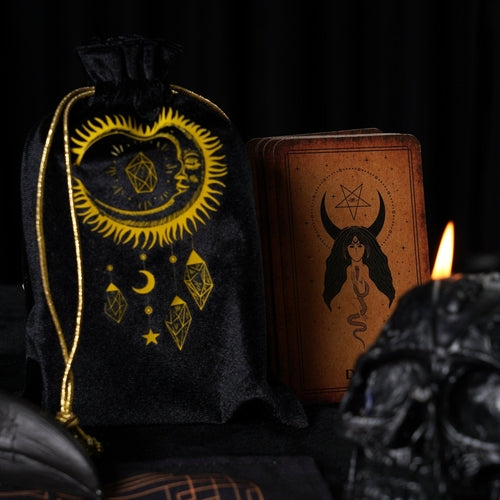 Samt-Tarotkartenbeutel Schwarz-Gold