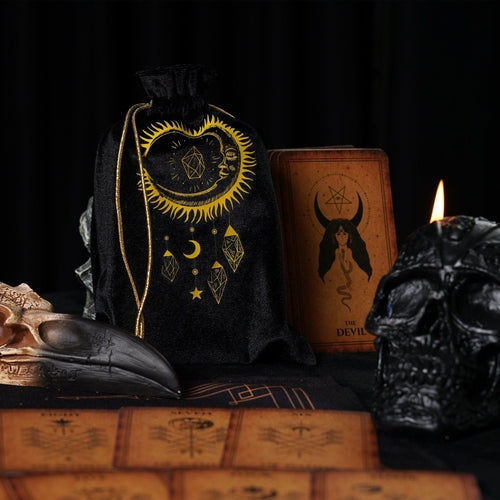 Samt-Tarotkartenbeutel Schwarz-Gold