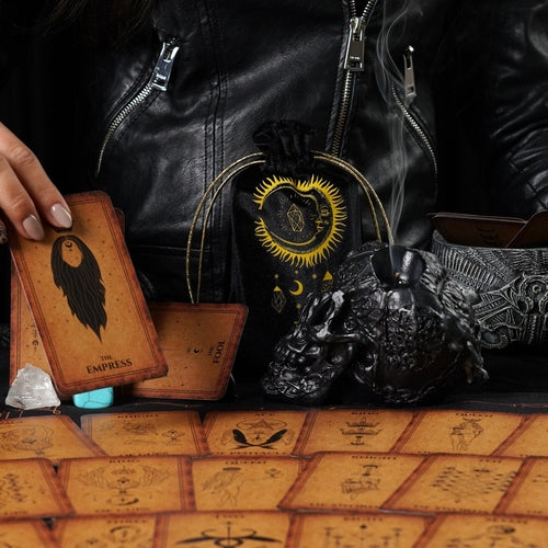 Samt-Tarotkartenbeutel Schwarz-Gold