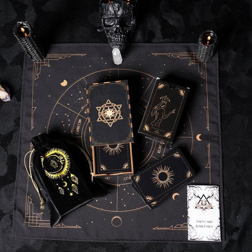 Samt-Tarotkartenbeutel Schwarz-Gold