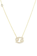 Cancer zodiac pendant necklace in gold-plated sterling silver on a white background.